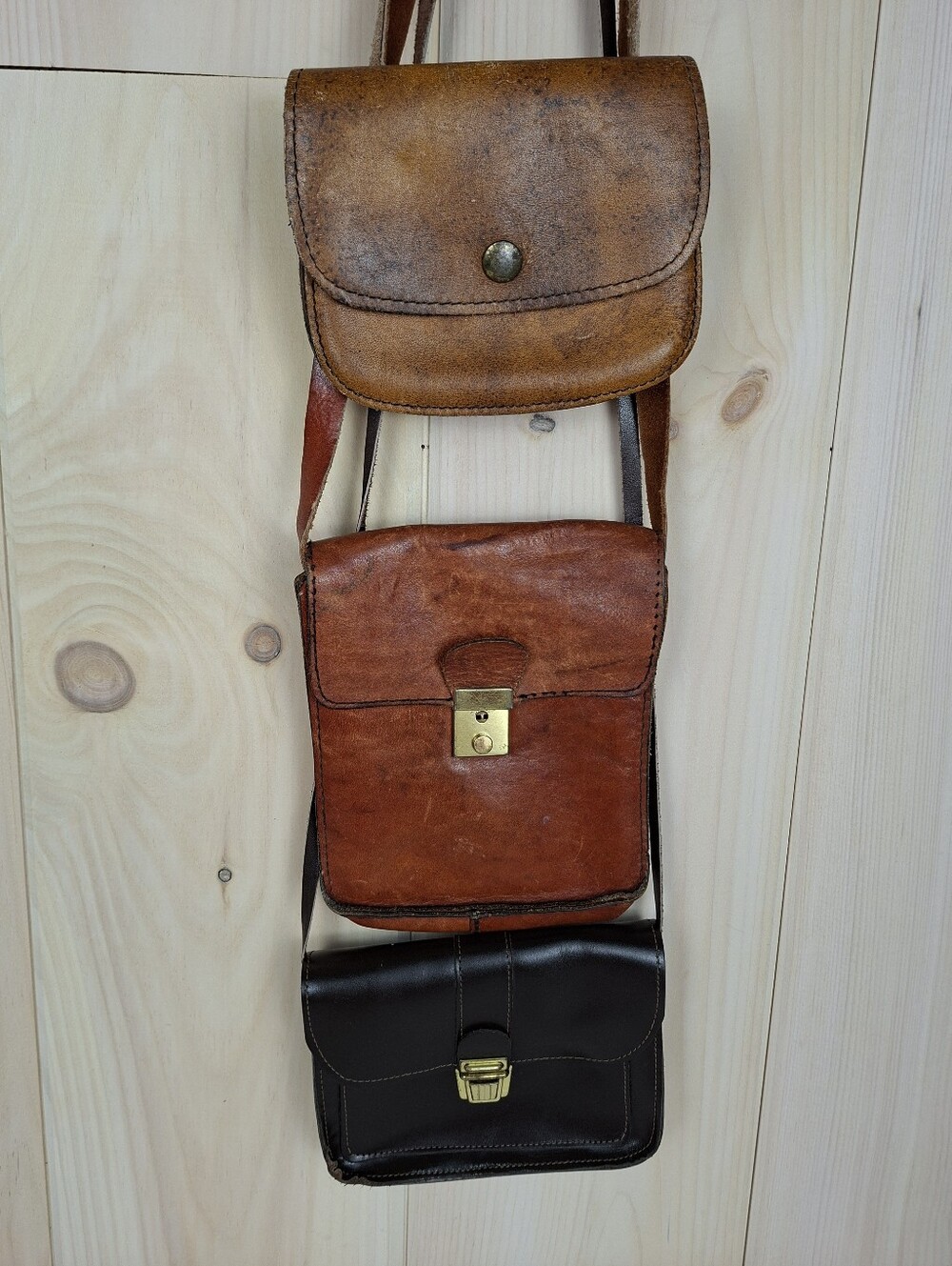 Lot of 3 Vintage Mini Genuine Distress Leather Crossbody Purse Bag Boho Festival